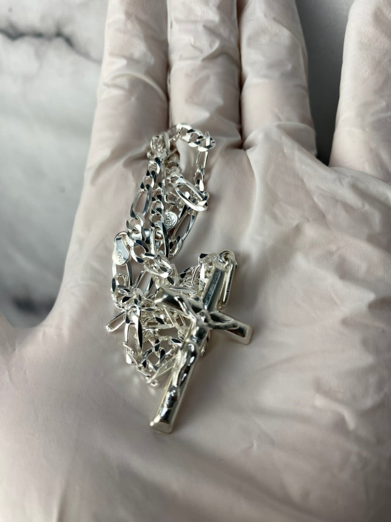 Genuine 925 Sterling Silver Italian Shiny Crucifix Cross 5mm Link Chain