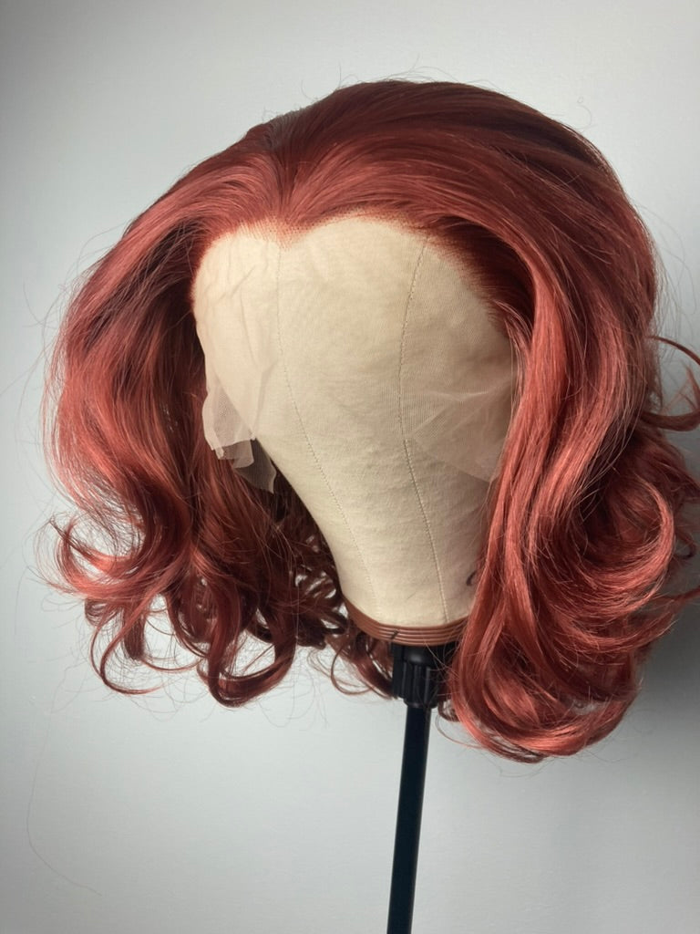Short Bob Auburn Copper Wavy Lace Front Wig