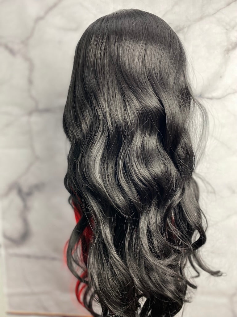 Long Body Wave Wig with Side Part Synthetic lace wig Red Highlights Hairstyles Body Wave Lace Front Wig Highlights Wig Highlight Lace Front Wig