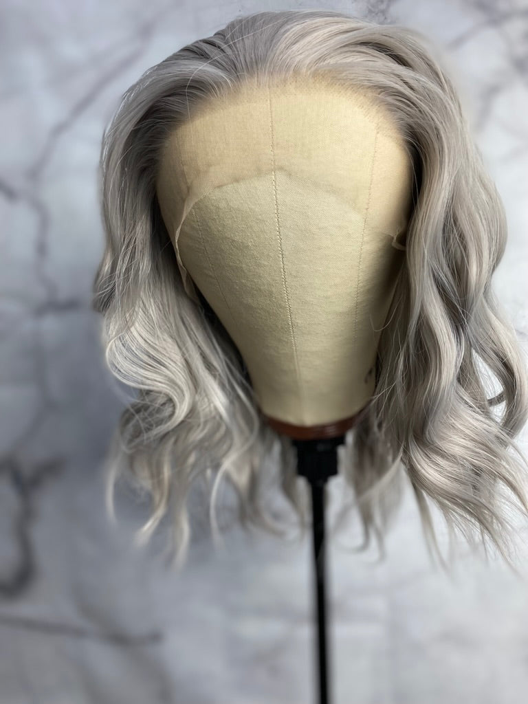 Silver Gray Synthetic Lace Front Bob Wig