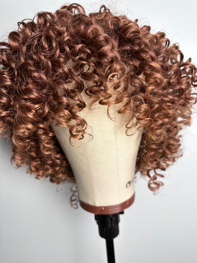 Light Brown Short Bob Curly Afro Wig for Black Women