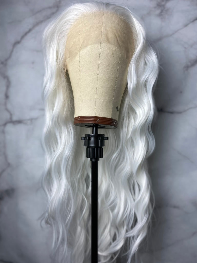 now white hairstyles,Wavy White Synthetic lace Front Wig