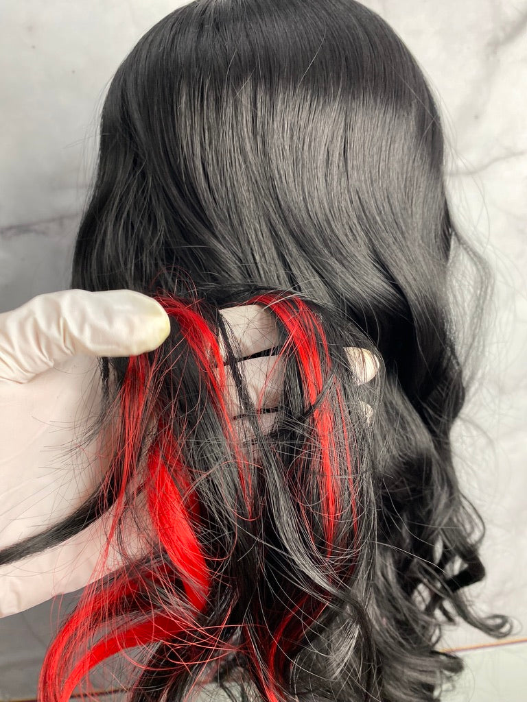 Long Body Wave Wig with Side Part Synthetic lace wig Red Highlights Hairstyles Body Wave Lace Front Wig Highlights Wig Highlight Lace Front Wig