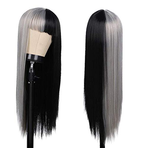 Half Grey Half Black Wig for Women