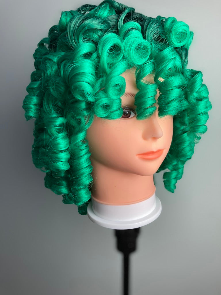Ombre Green Big Curly Wig With Bangs