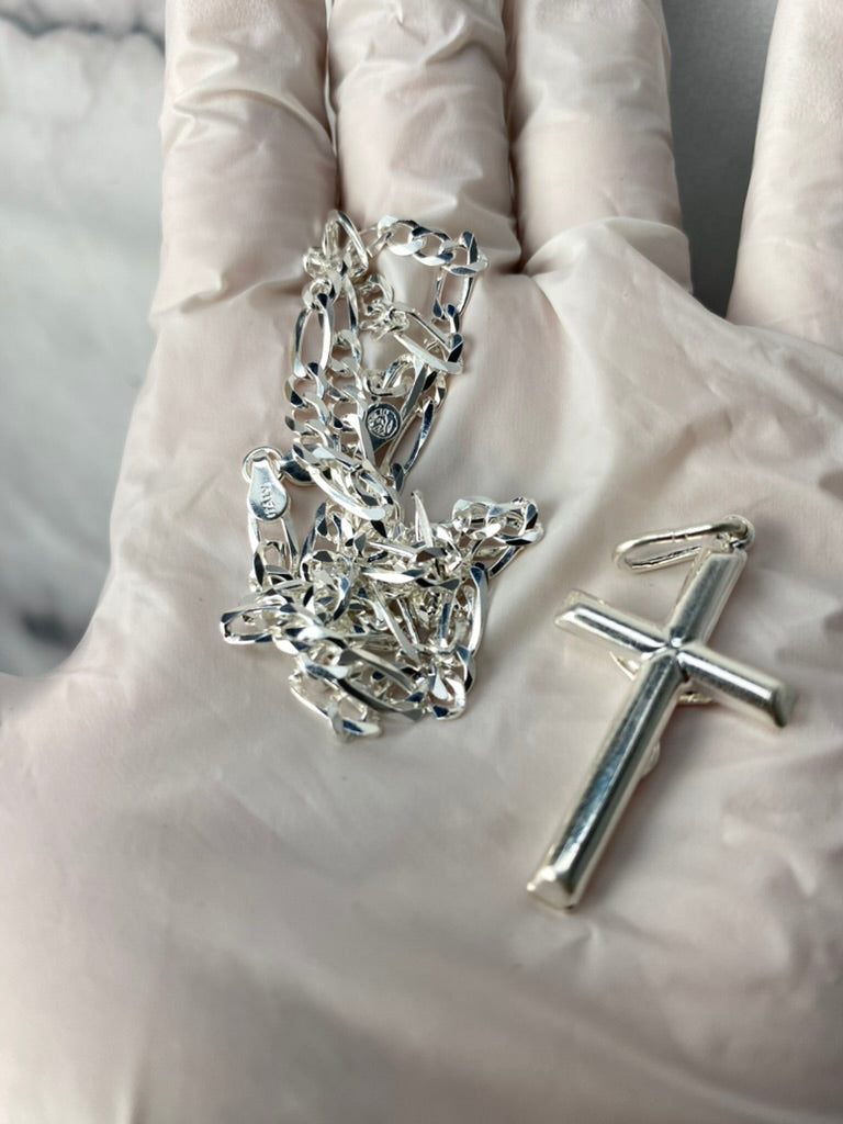 Genuine 925 Sterling Silver Italian Shiny Crucifix Cross 5mm Link Chain