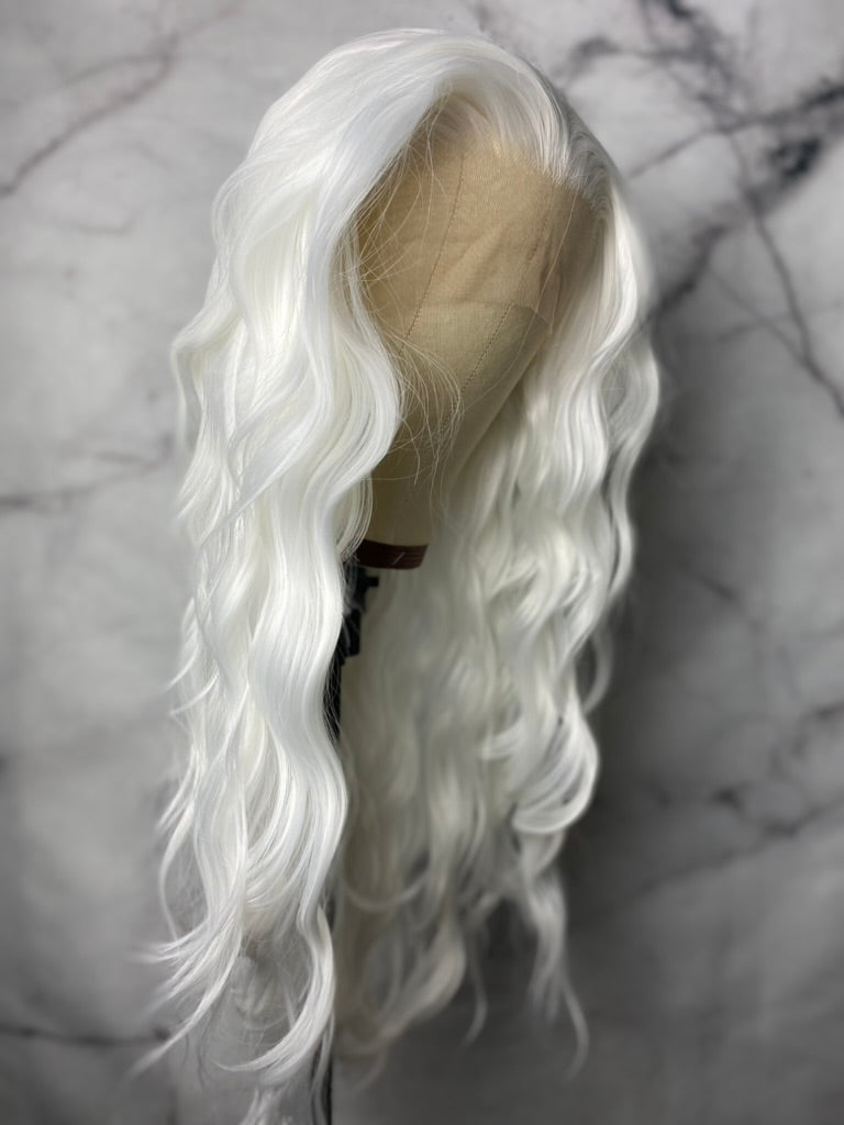now white hairstyles,Wavy White Synthetic lace Front Wig