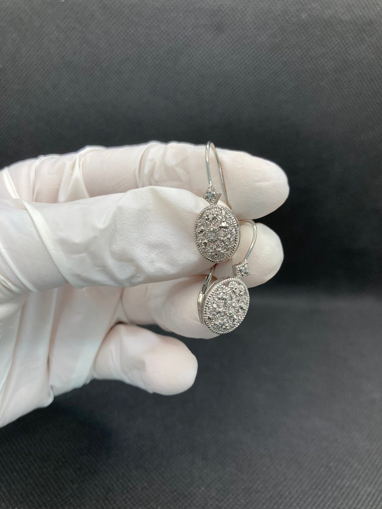 Accented Filigree Oval Earrings,Dangle Sterling Silver,Leverback Drop,Minimalist Dangly Earrings