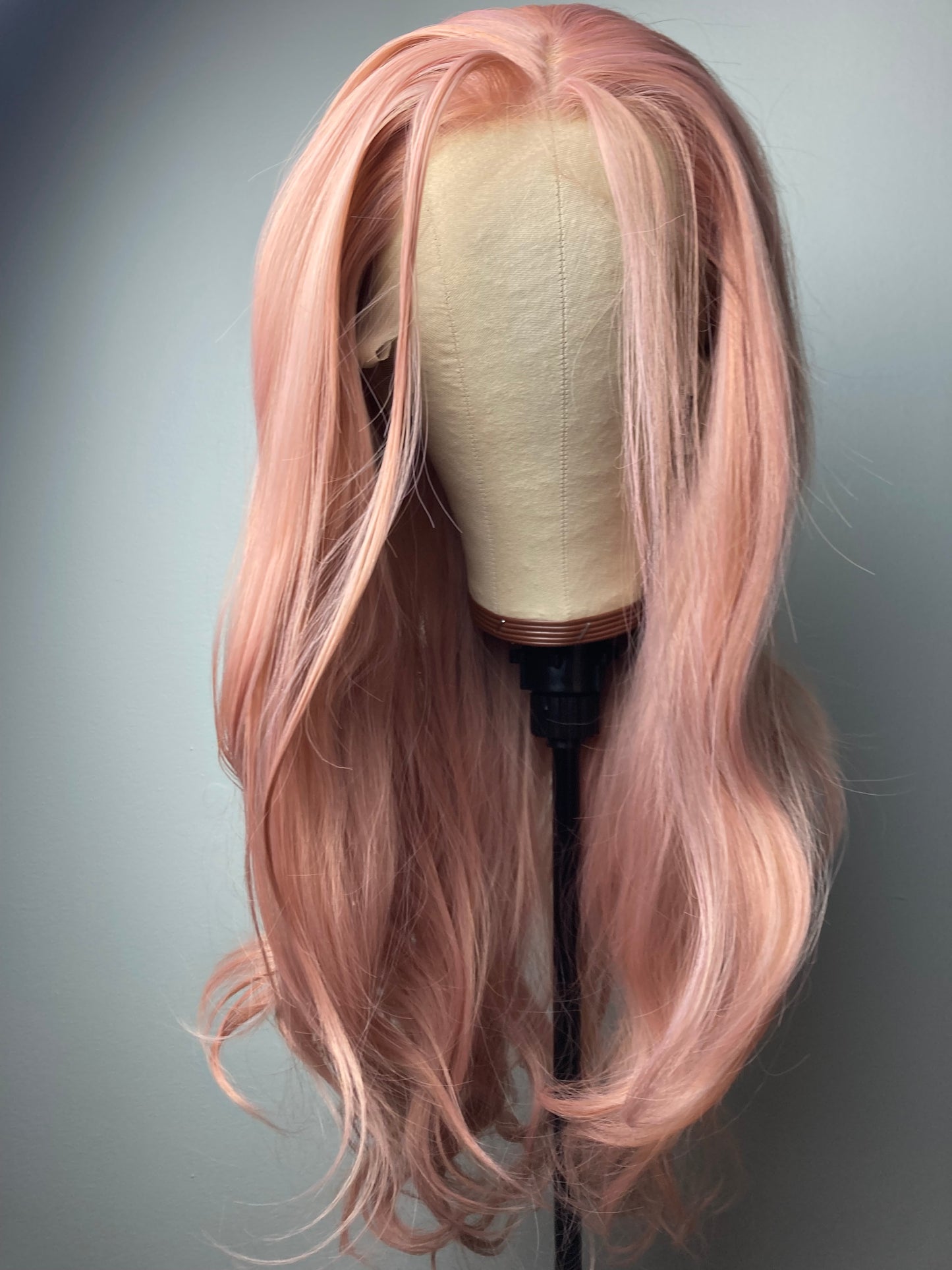 Wavy Rose Gold Synthetic Lace Wig