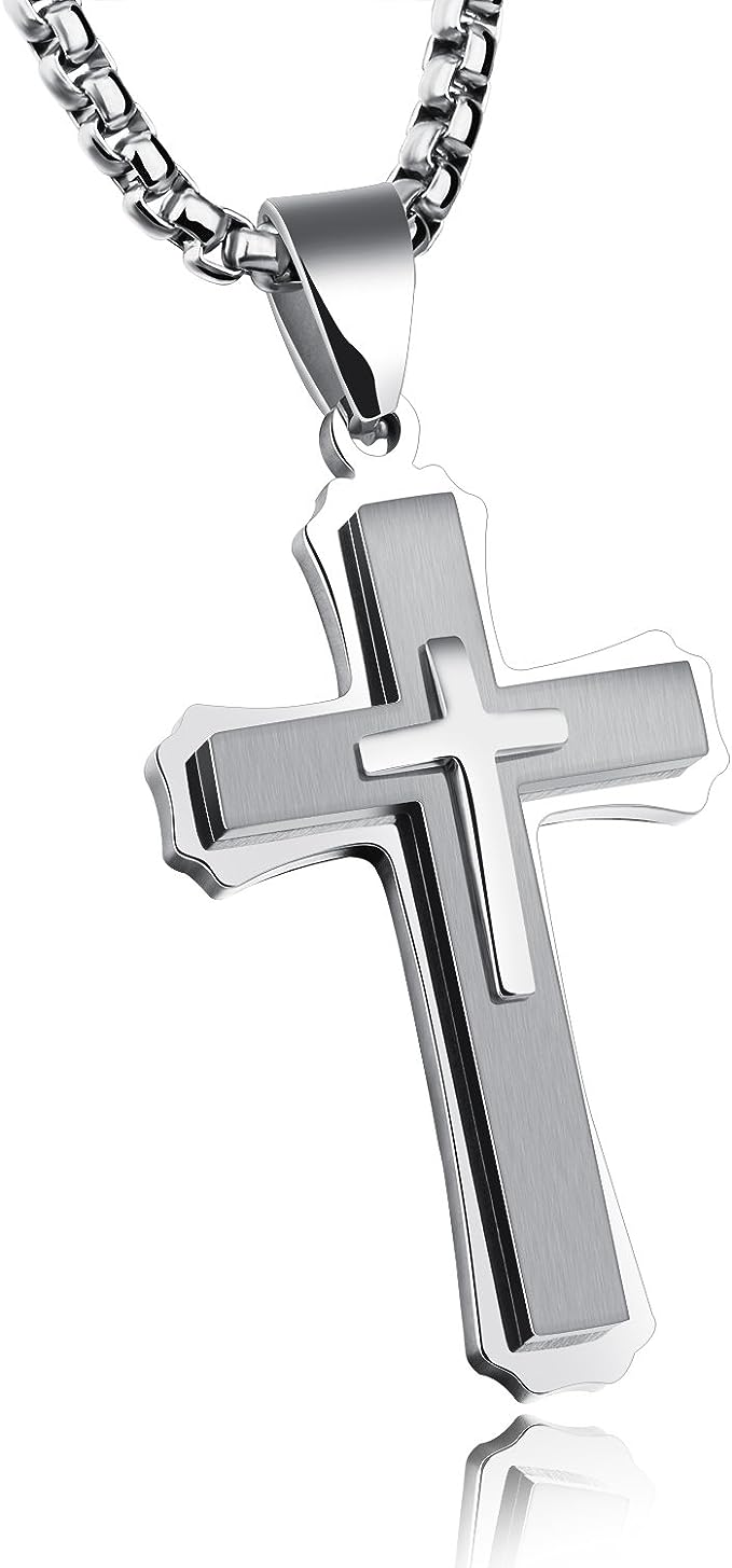 Stainless Steel Cross Pendant Necklace for Men Women