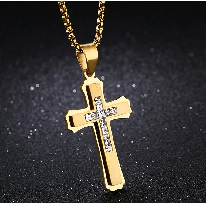 Stainless Steel Cross Pendant Necklace for Men Women