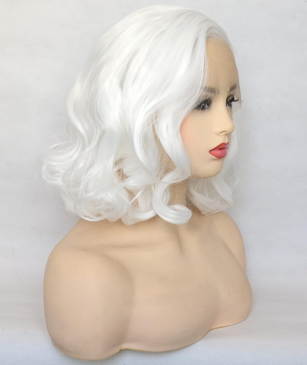 Loose Wave Curly Synthetic Hair Side Part Half Hand Tied Replacement Full Wigs 12 Inches for Women Girls