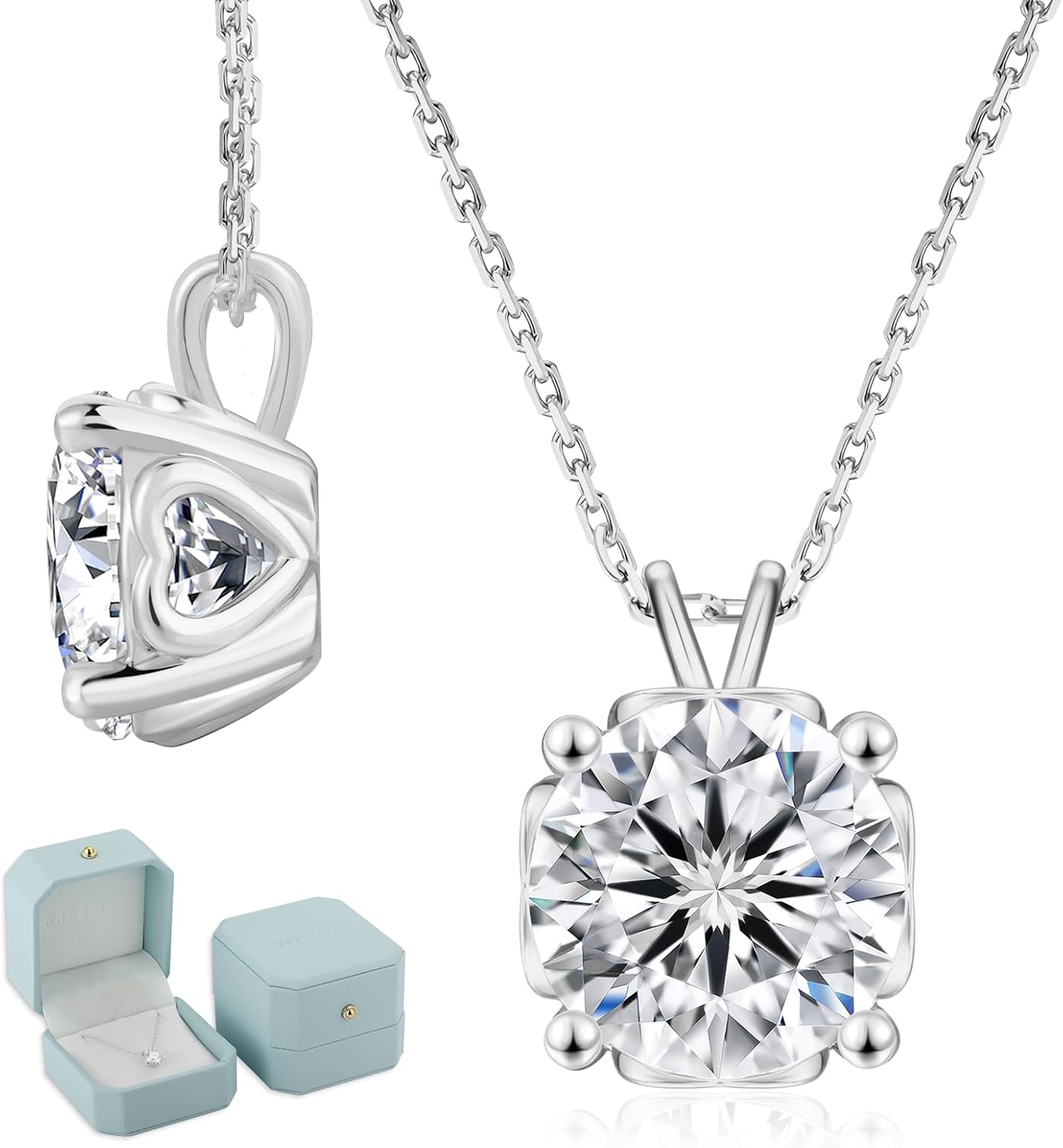 Moissanite Solitaire Heart Pendant Necklace – D Color VVS1, Sterling Silver, Adjustable Chain