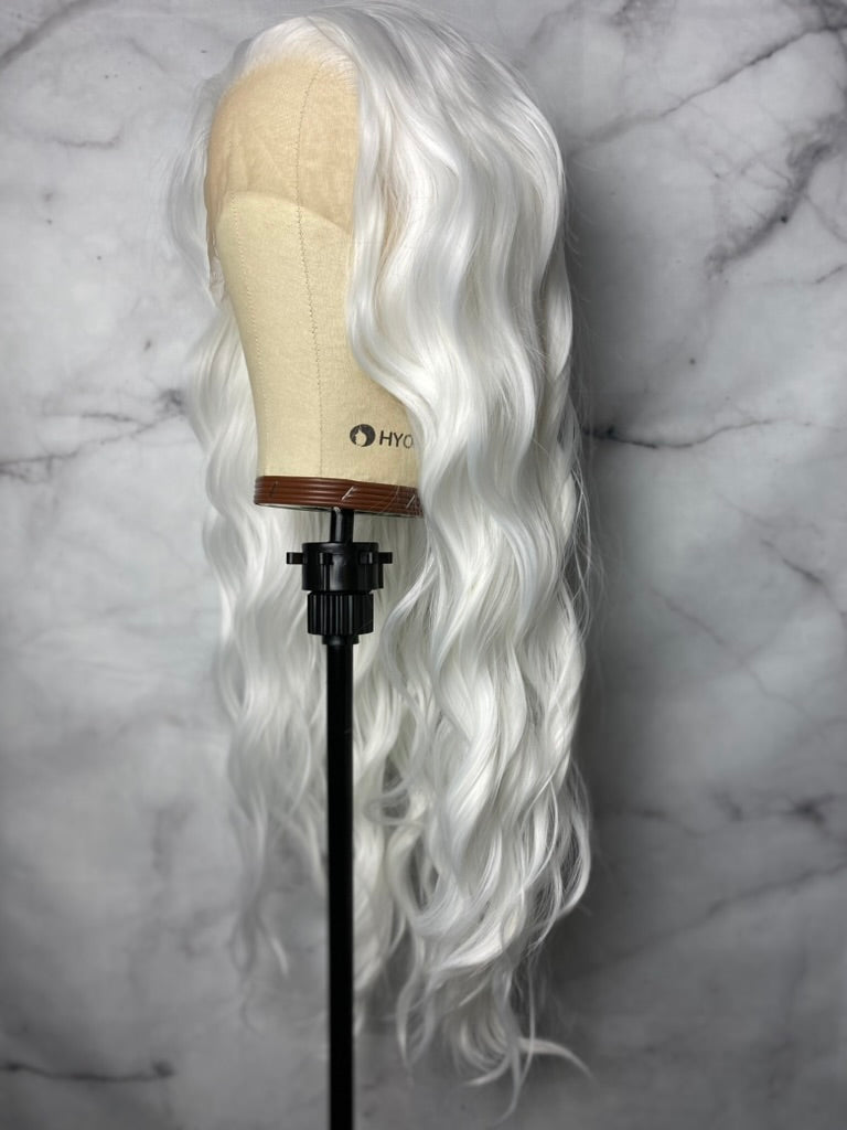 now white hairstyles,Wavy White Synthetic lace Front Wig