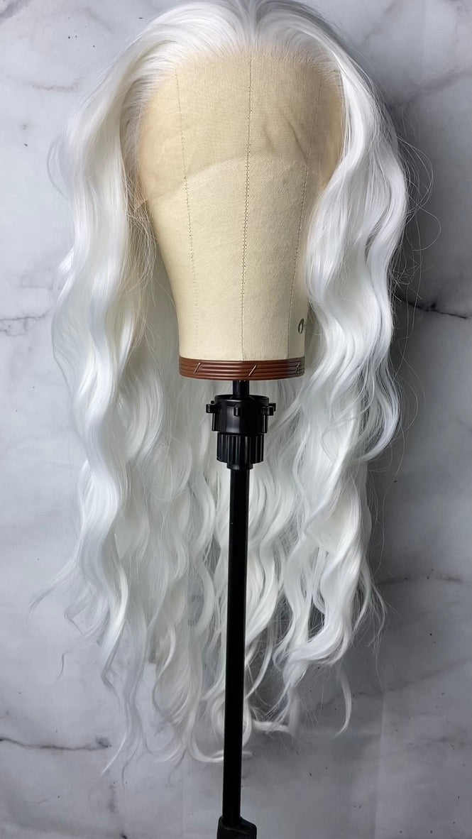 now white hairstyles,Wavy White Synthetic lace Front Wig