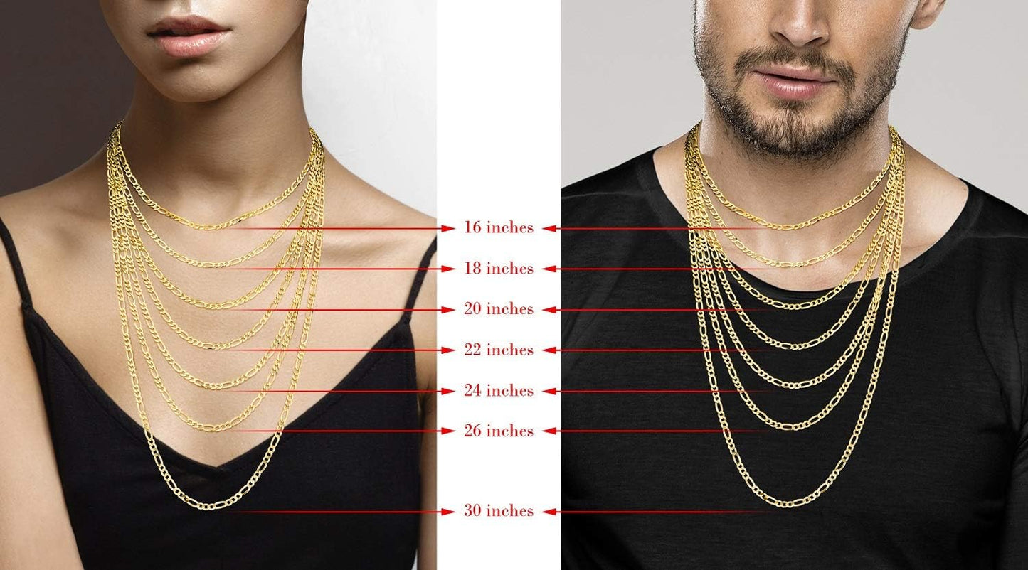 18K Gold Over Sterling Silver 5mm Diamond-Cut Figaro Link Chain – Italian Made, Unisex Necklace