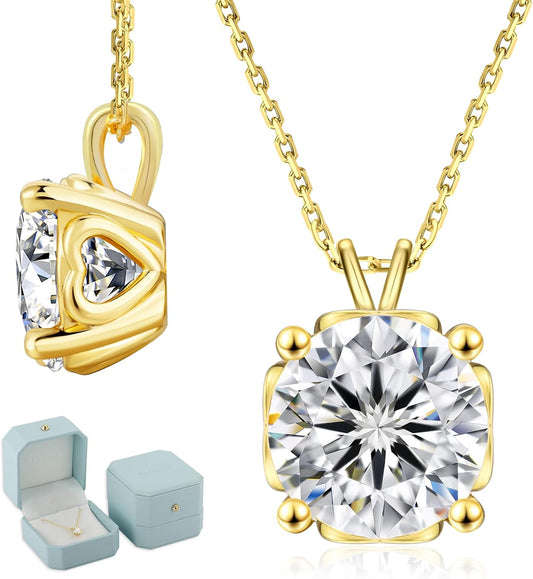 Moissanite Solitaire Heart Pendant Necklace – D Color VVS1, Sterling Silver, Adjustable Chain