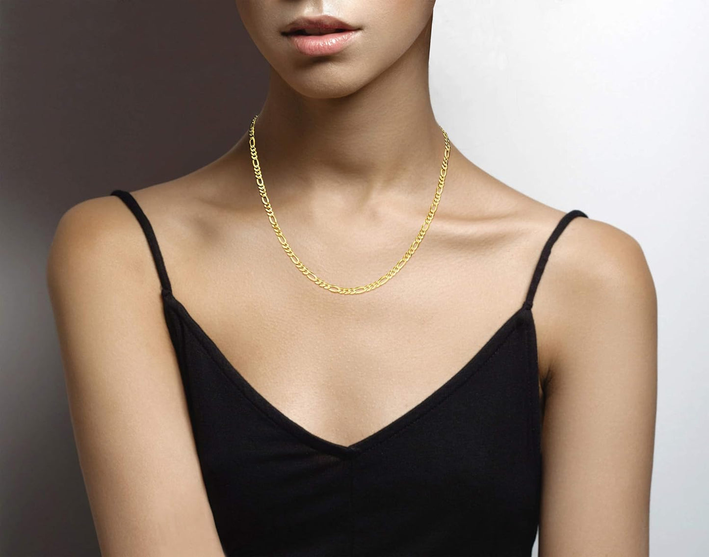 18K Gold Over Sterling Silver 5mm Diamond-Cut Figaro Link Chain – Italian Made, Unisex Necklace