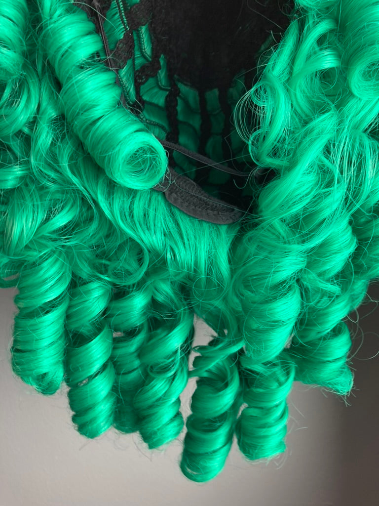 Ombre Green Big Curly Wig With Bangs