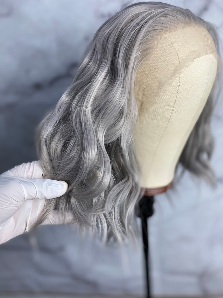 Silver Gray Synthetic Lace Front Bob Wig