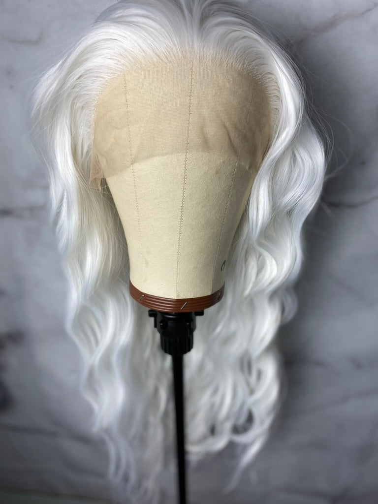 Long Wavy White Synthetic lace Front Wig
