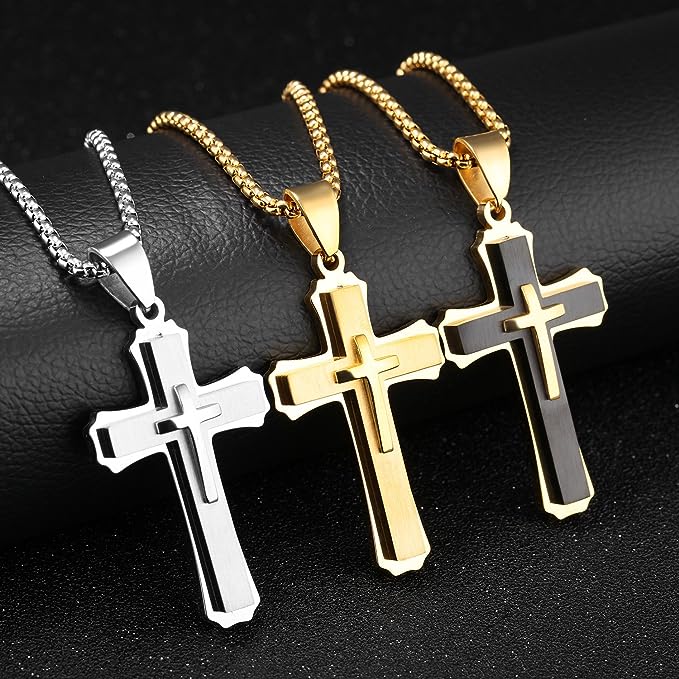 Stainless Steel Cross Pendant Necklace for Men Women