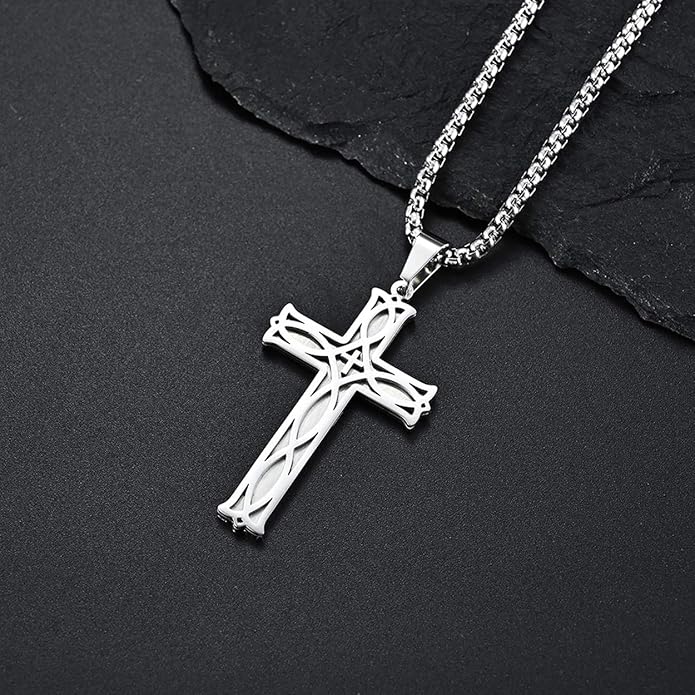 Gold Celtic Cross Necklace for Men | 24" Stainless Steel Chain