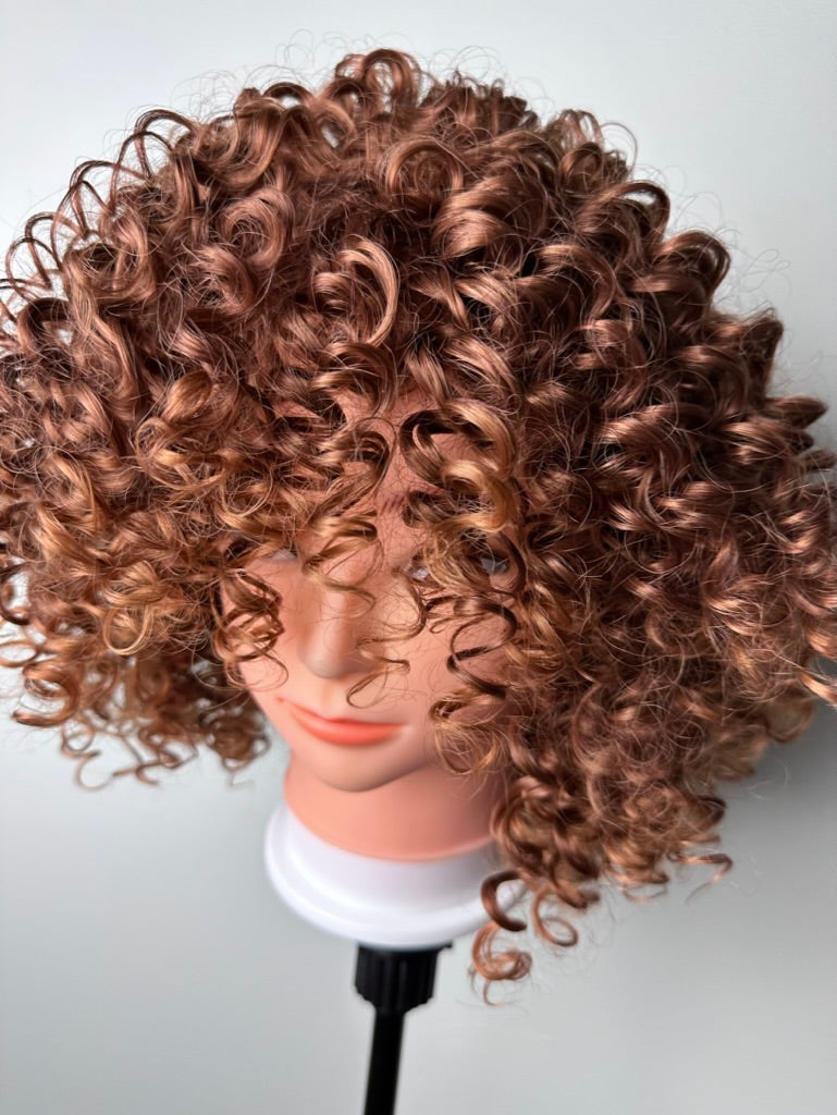 Light Brown Short Bob Curly Afro Wig for Black Women