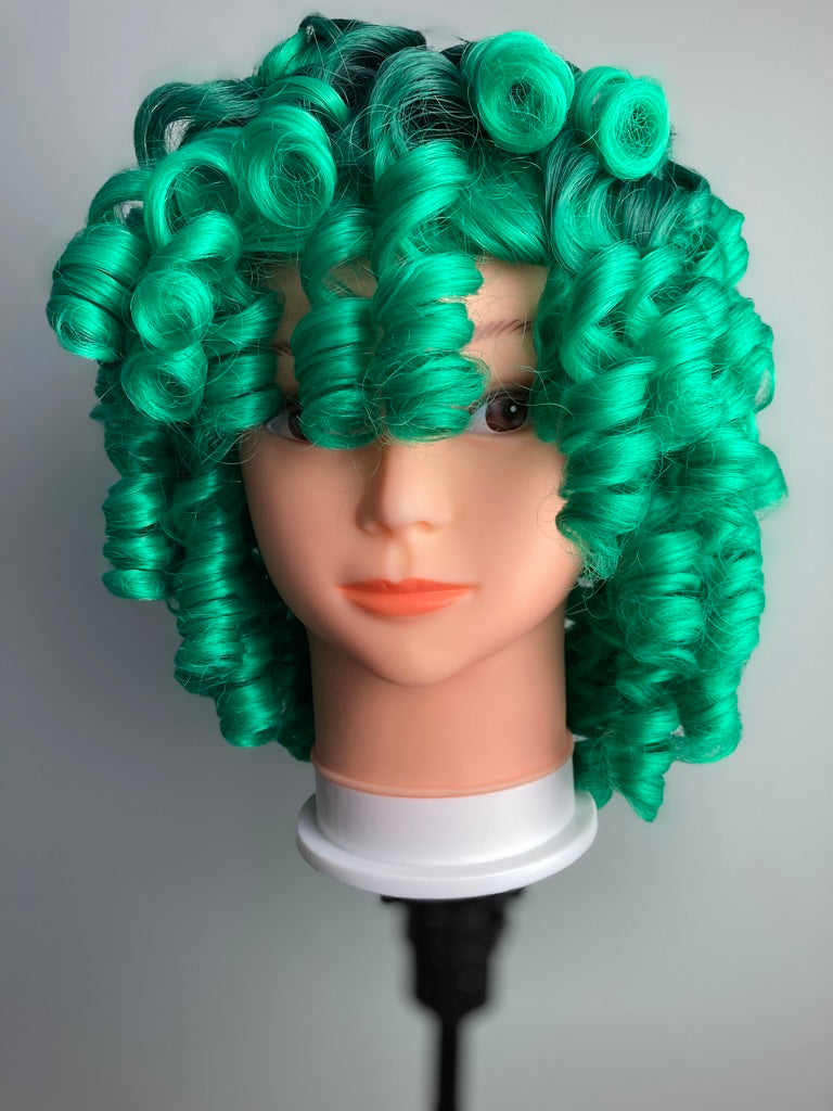 Ombre Green Big Curly Wig With Bangs