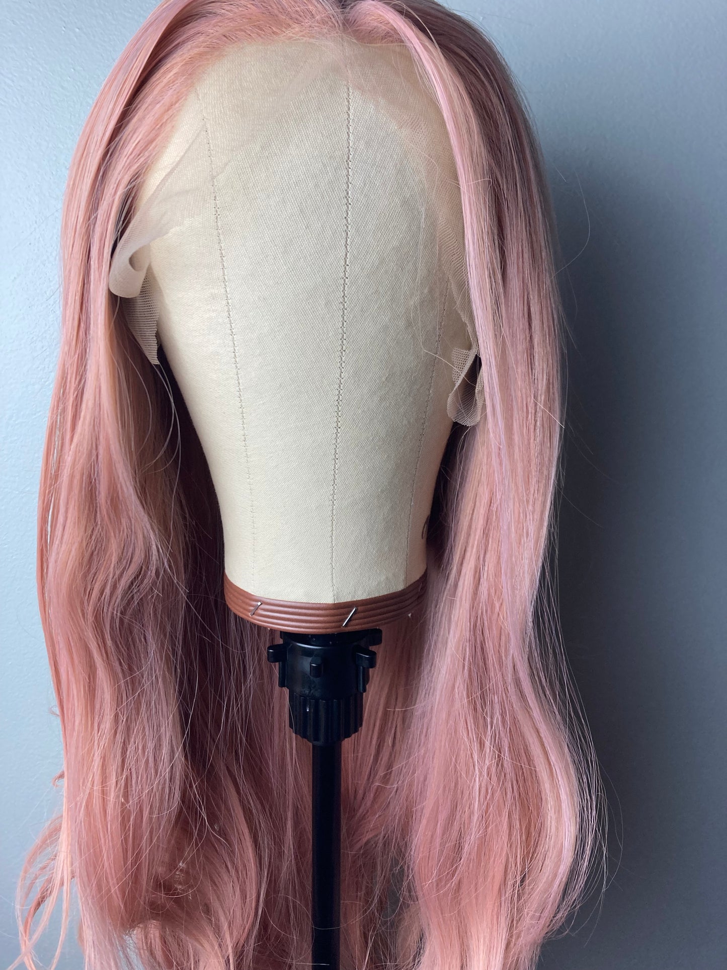 Wavy Rose Gold Synthetic Lace Wig