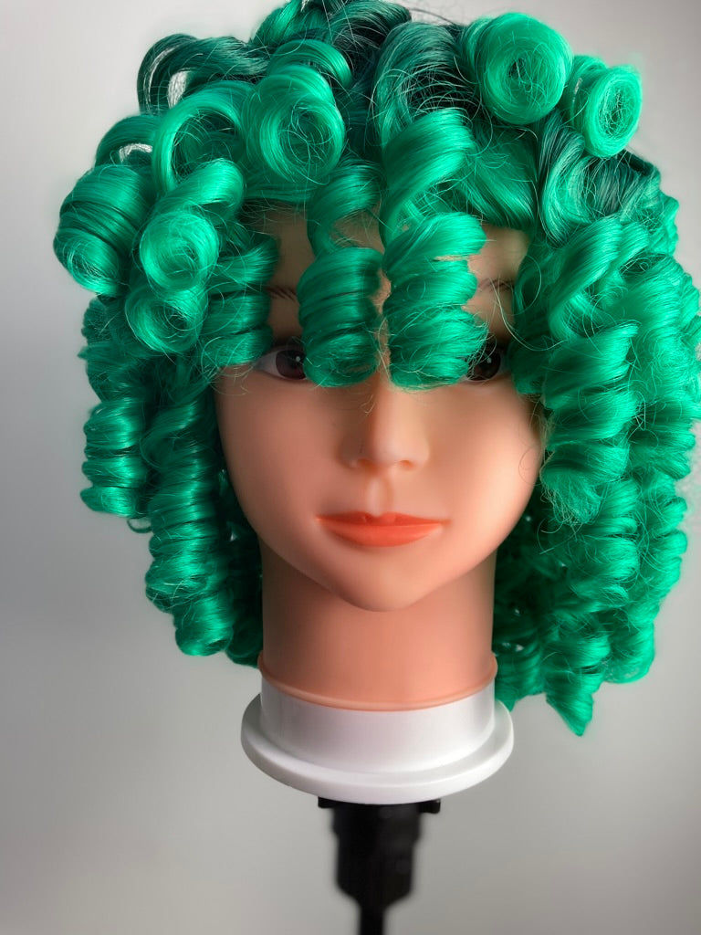 Ombre Green Big Curly Wig With Bangs