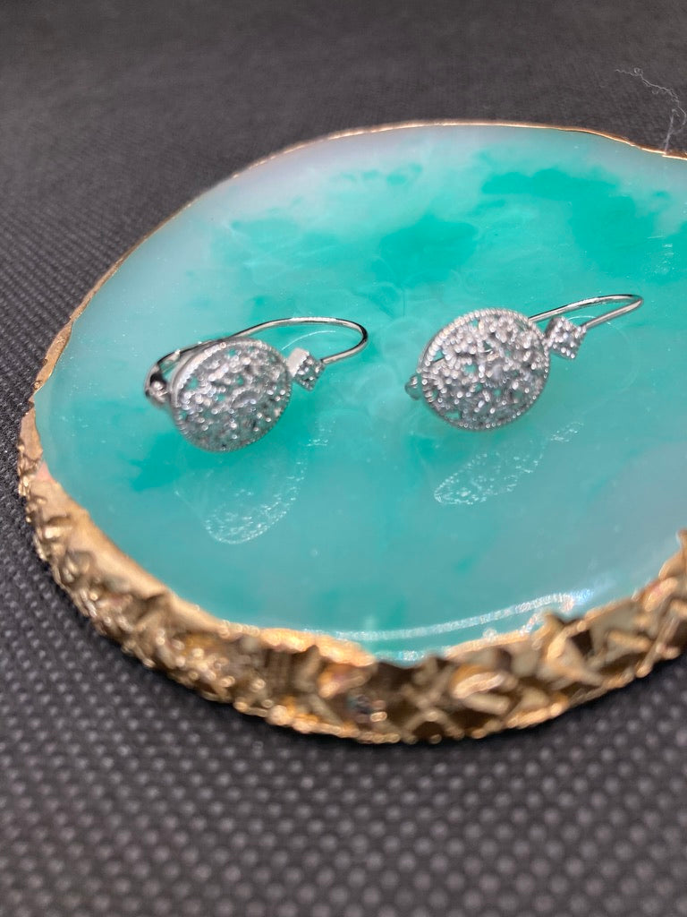 Accented Filigree Oval Earrings,Dangle Sterling Silver,Leverback Drop,Minimalist Dangly Earrings