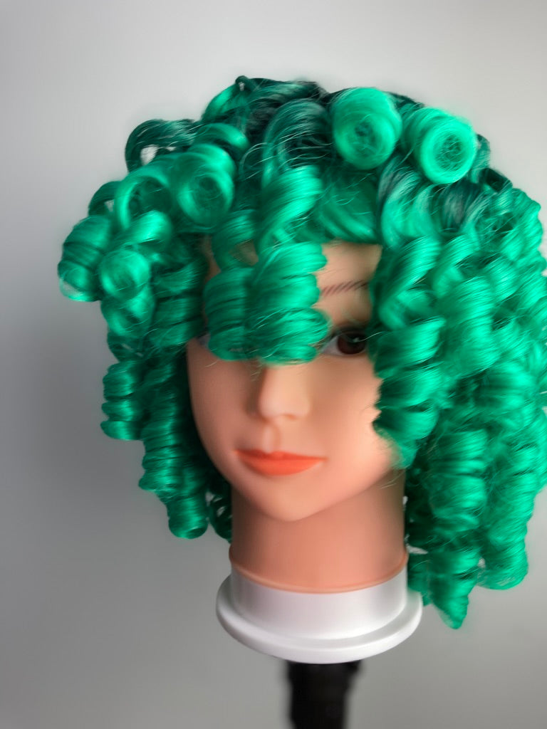 Ombre Green Big Curly Wig With Bangs