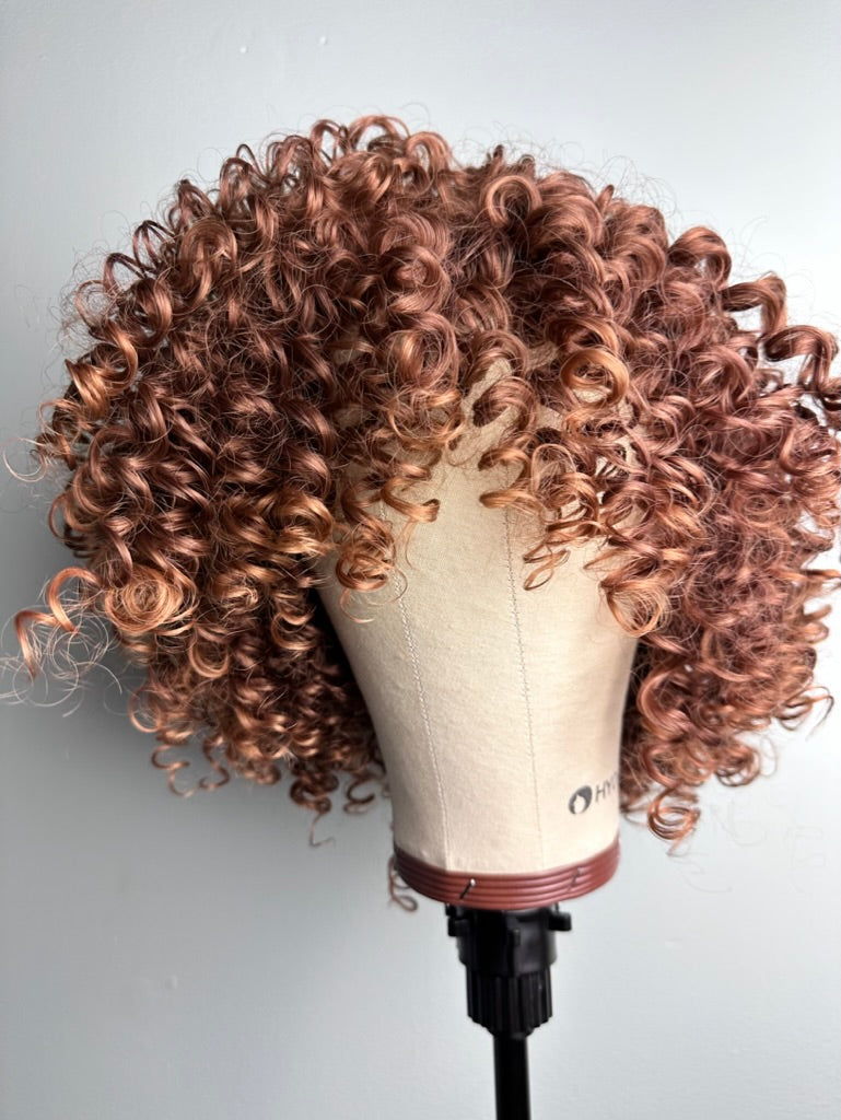 Light Brown Short Bob Curly Afro Wig for Black Women