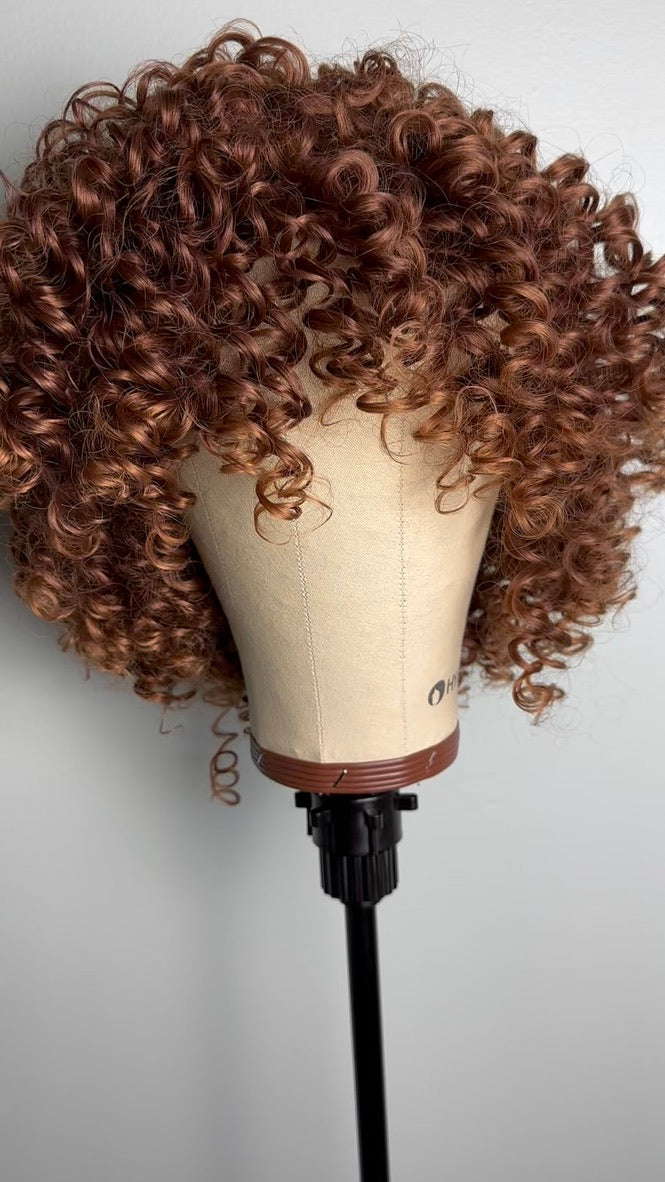 Light Brown Short Bob Curly Afro Wig for Black Women