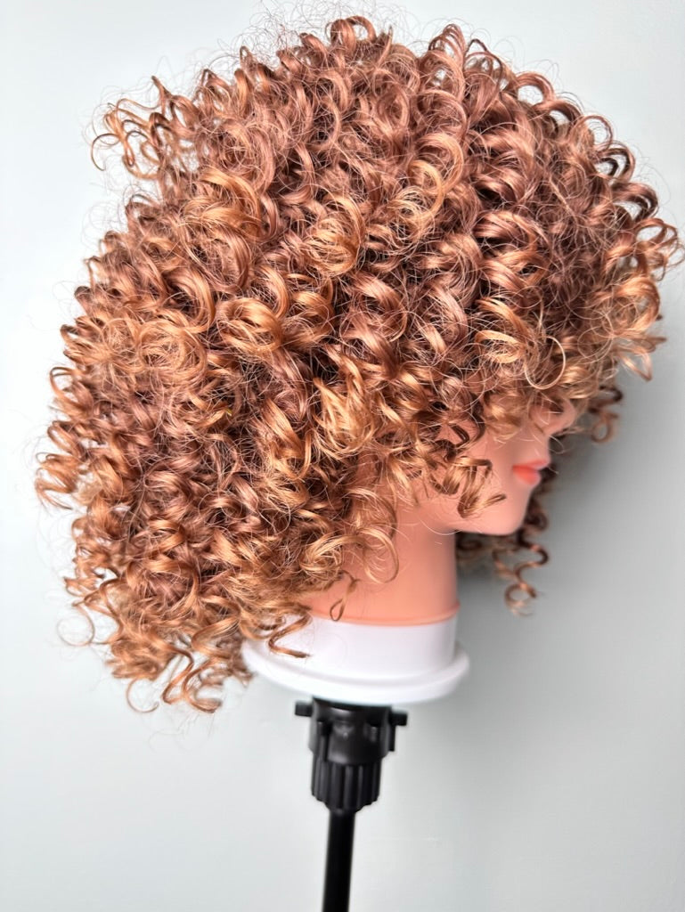 Light Brown Short Bob Curly Afro Wig for Black Women
