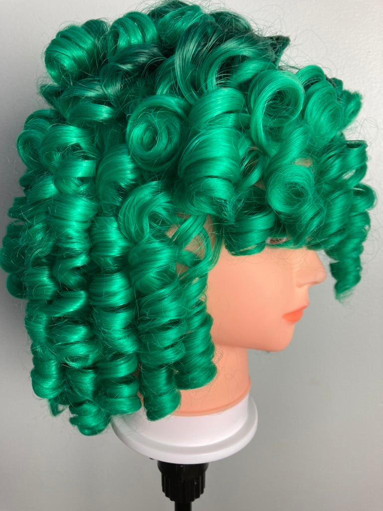 Ombre Green Big Curly Wig With Bangs