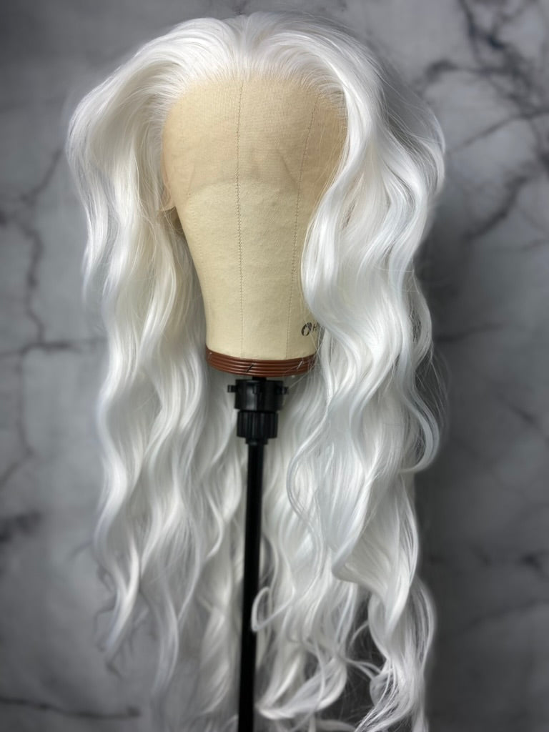 now white hairstyles,Wavy White Synthetic lace Front Wig