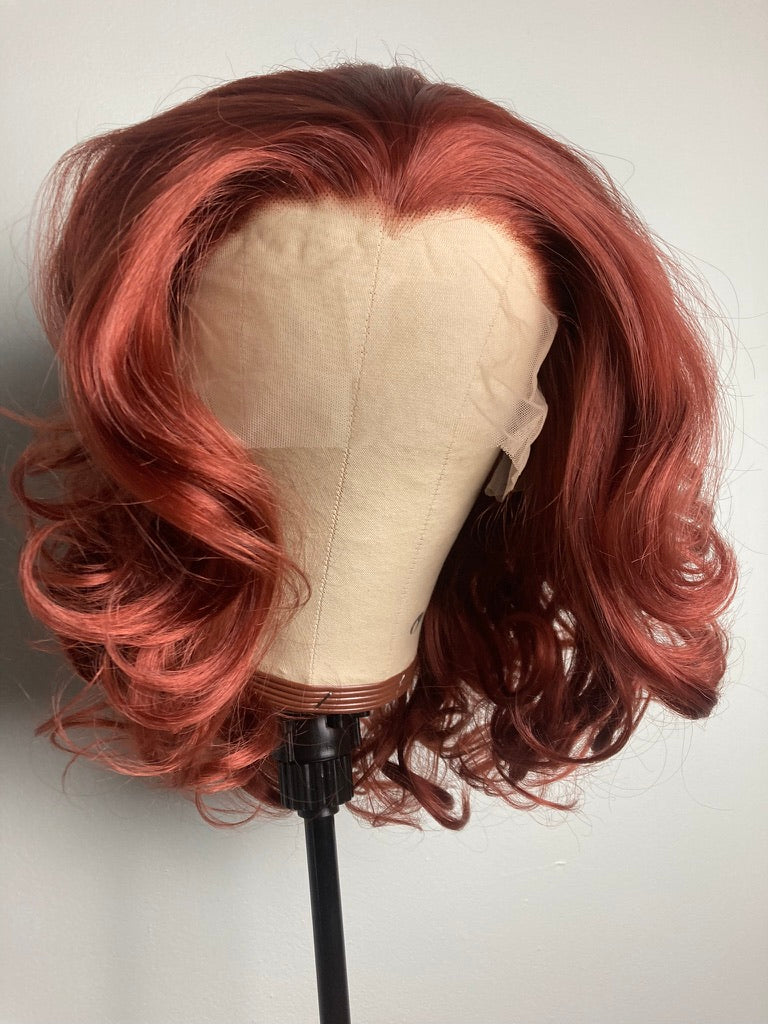 Short Bob Auburn Copper Wavy Lace Front Wig