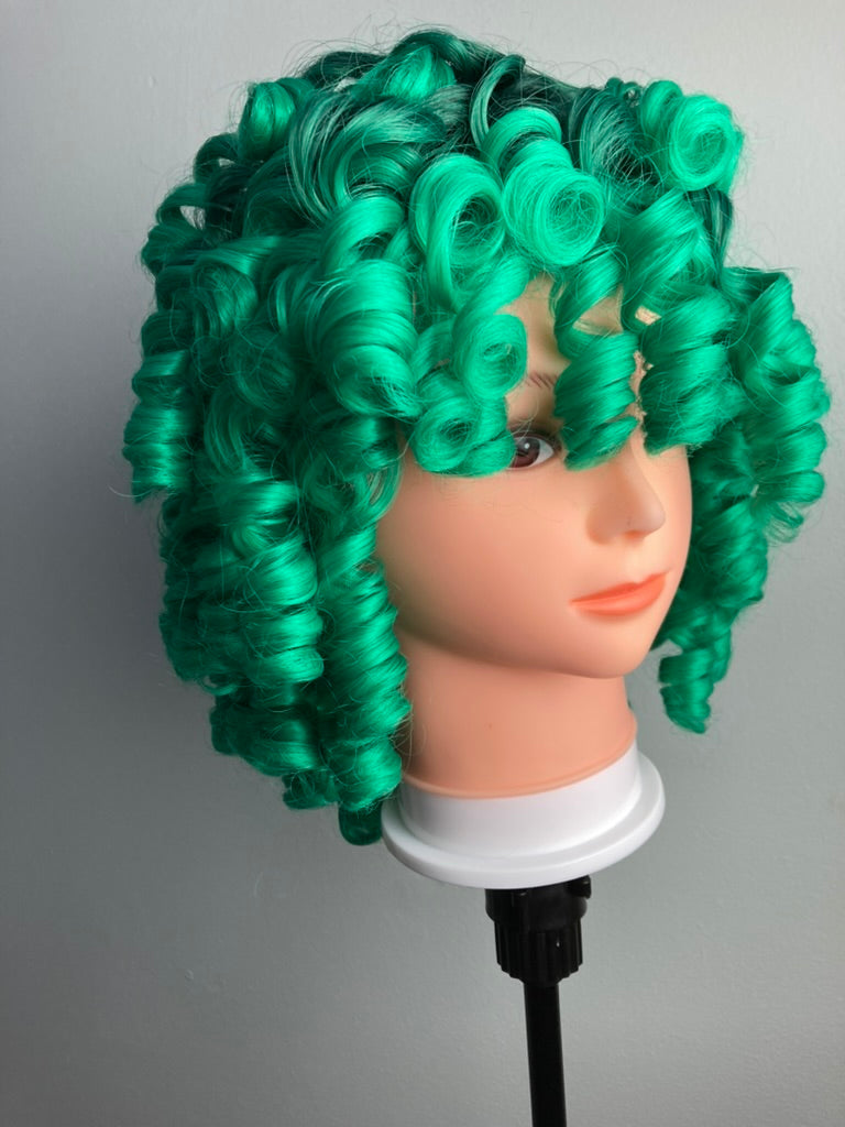 Ombre Green Big Curly Wig With Bangs