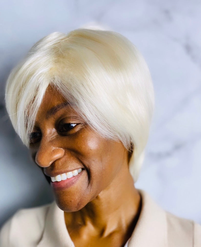 Short Platinum Blonde Pixie Cut Human Hair Wig