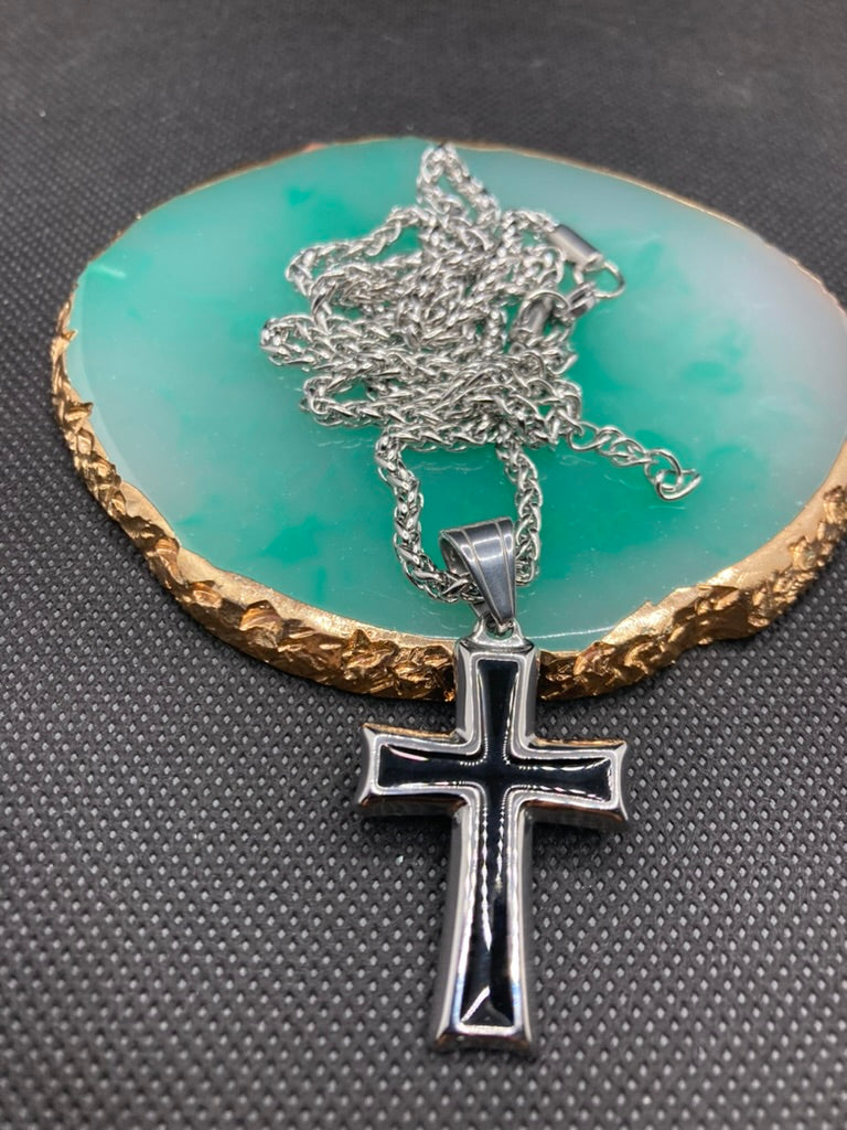 Men's Stainless Steel Cross Pendant Necklace-Silver