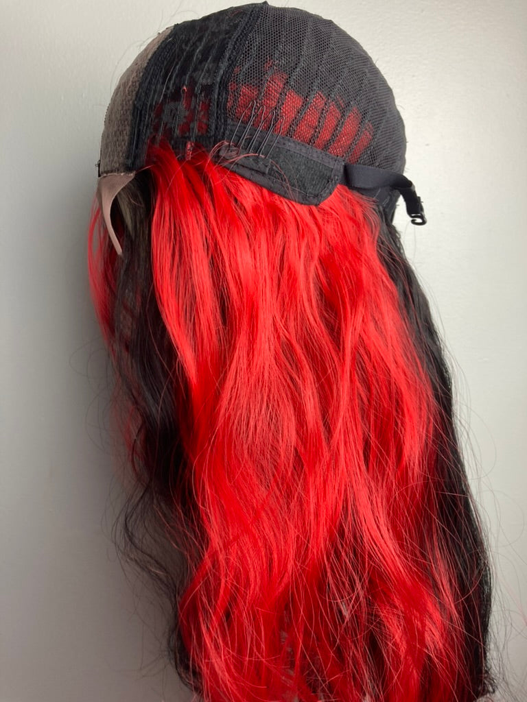 Black Wig With Red Streak Lace Wig