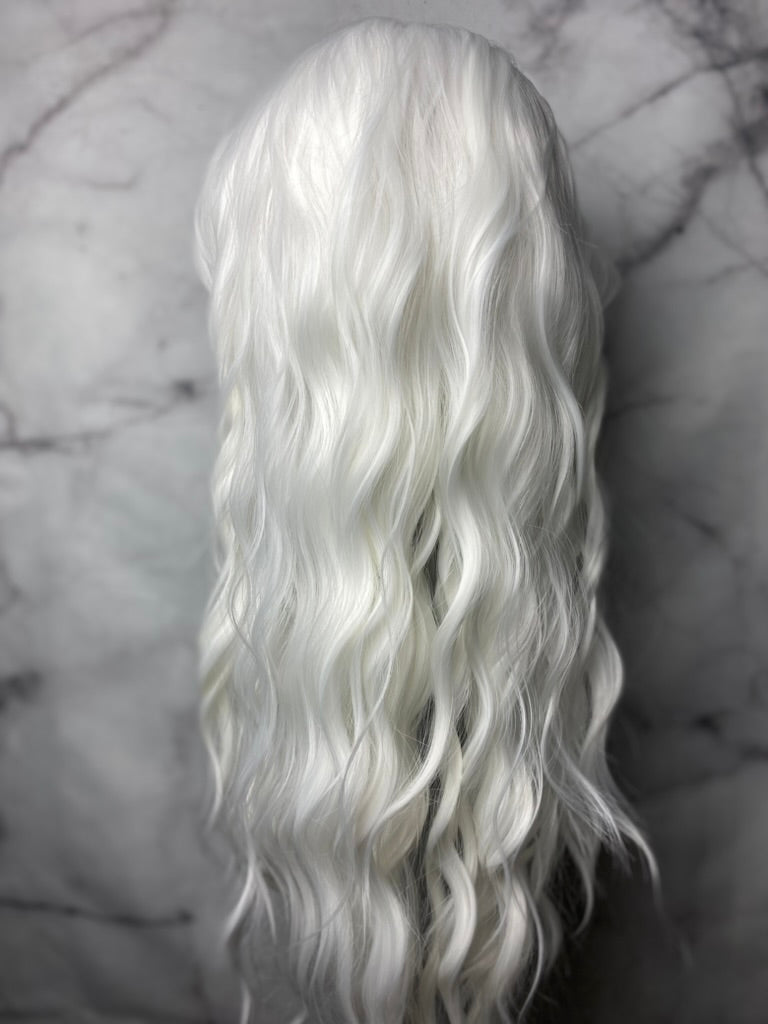 now white hairstyles,Wavy White Synthetic lace Front Wig