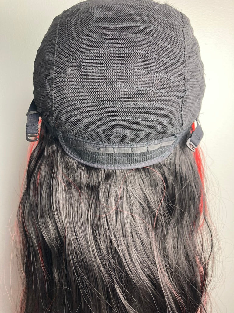 Black Wig With Red Streak Lace Wig