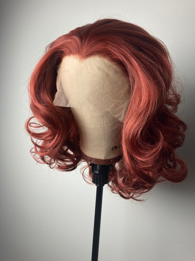 Short Bob Auburn Copper Wavy Lace Front Wig