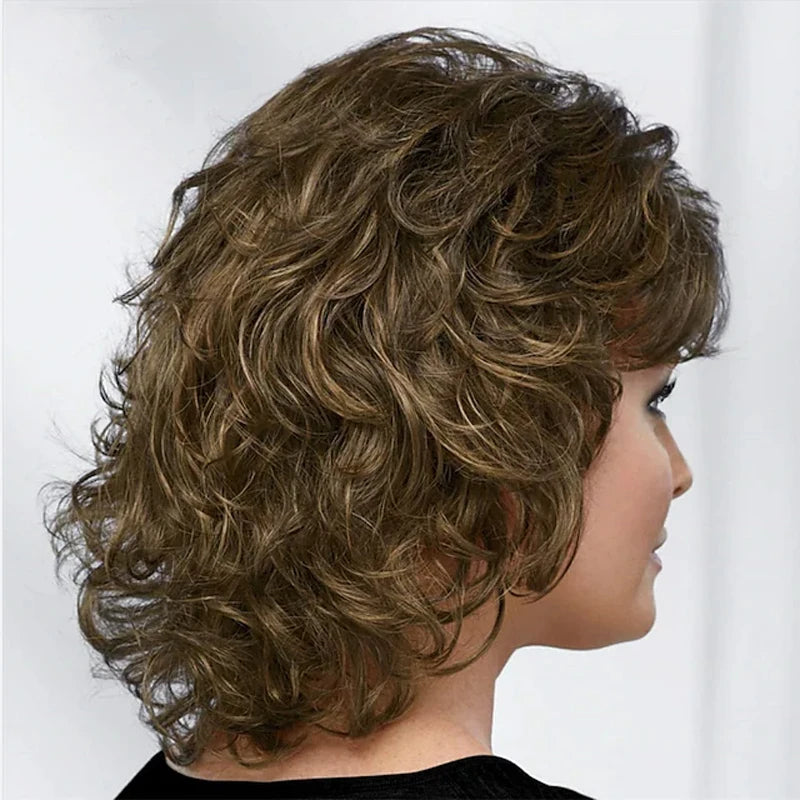 Short Curly Wig with Bangs – Synthetic