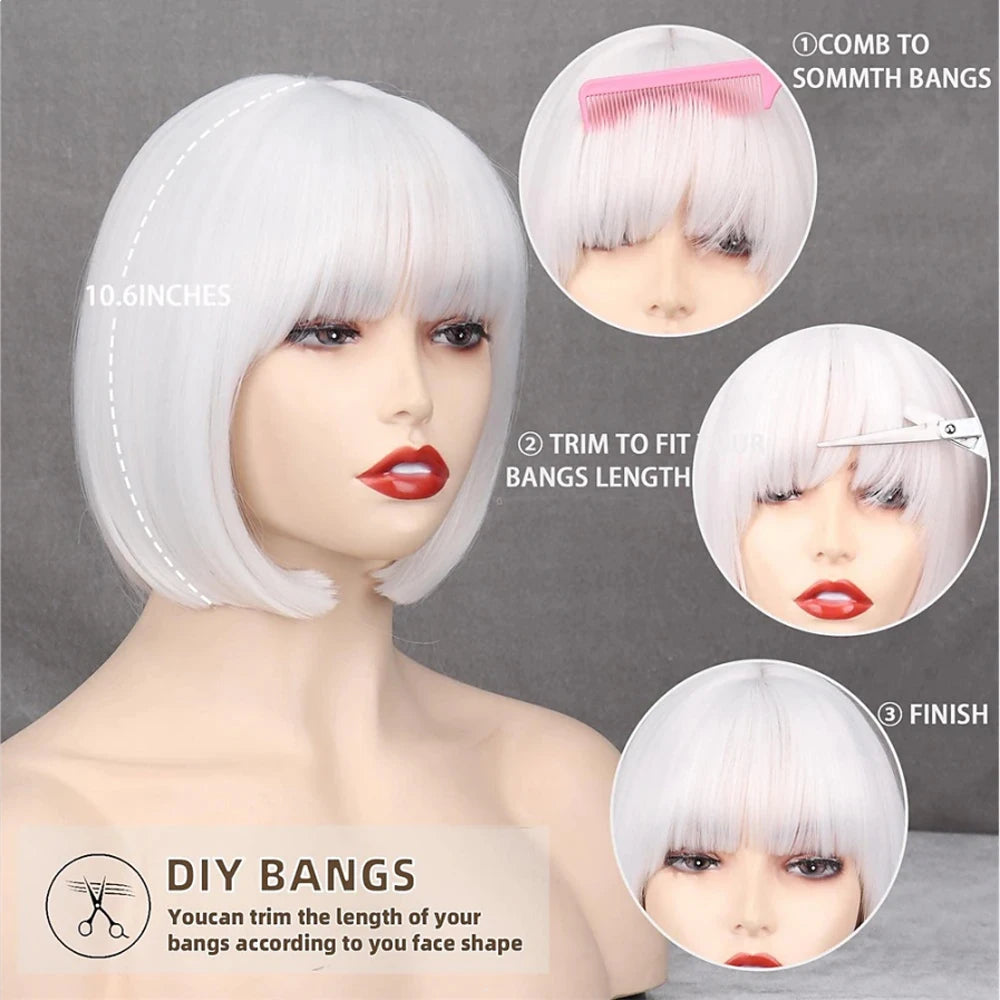 Short Bob Wig with Bangs – Synthetic