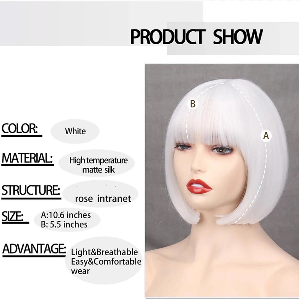 Short Bob Wig with Bangs – Synthetic