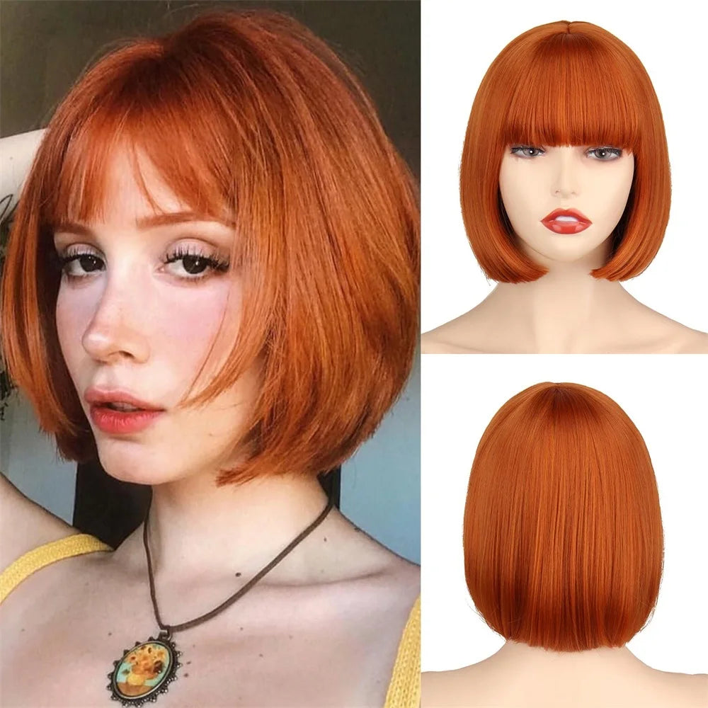 Short Bob Wig with Bangs – Synthetic